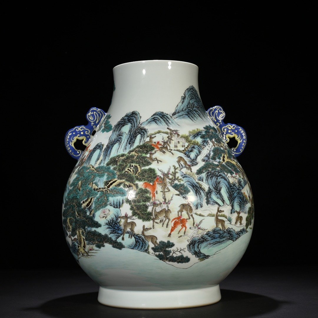 Qing Dynasty Qianlong Pastel Hundred Deer Zun
