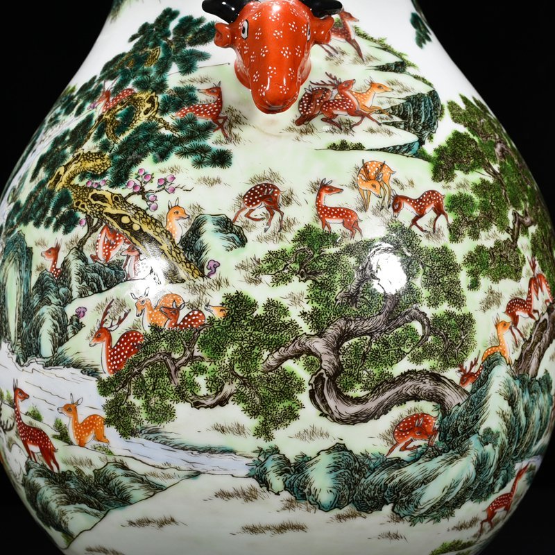Qing Dynasty Qianlong Pastel Hundred Deer Zun Deer Head Zun