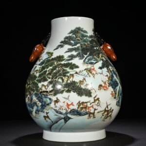 Qing Dynasty Qianlong Pastel Hundred Deer Zun Deer Head Zun