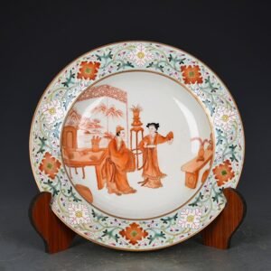 Qing Dynasty Qianlong pastel alum red gold figure plate