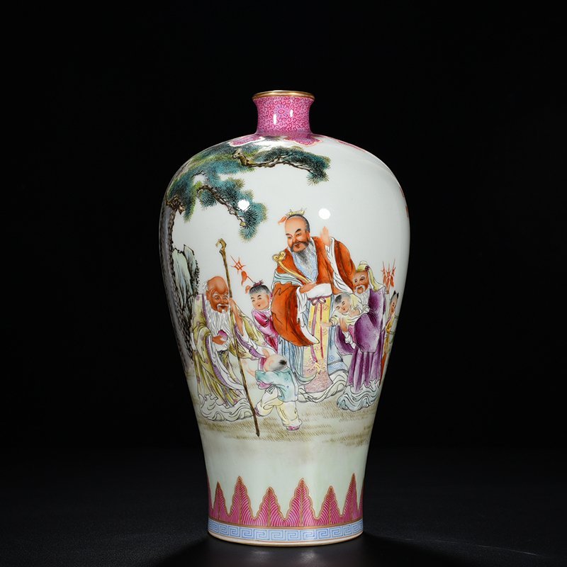 Qing Dynasty Qianlong pastel plum vase with three-star character pattern