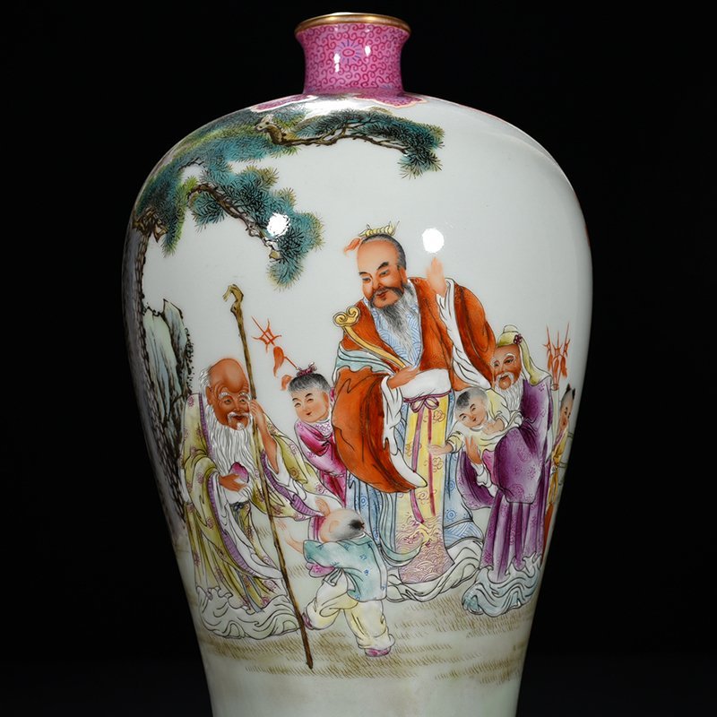 Qing Dynasty Qianlong pastel plum vase with three-star character pattern