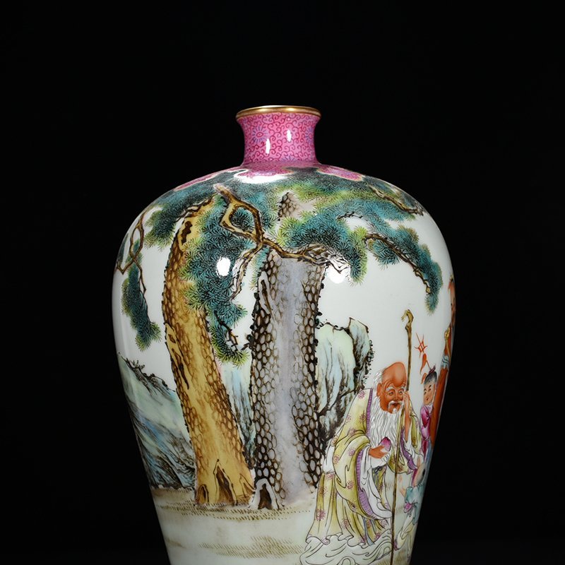 Qing Dynasty Qianlong pastel plum vase with three-star character pattern