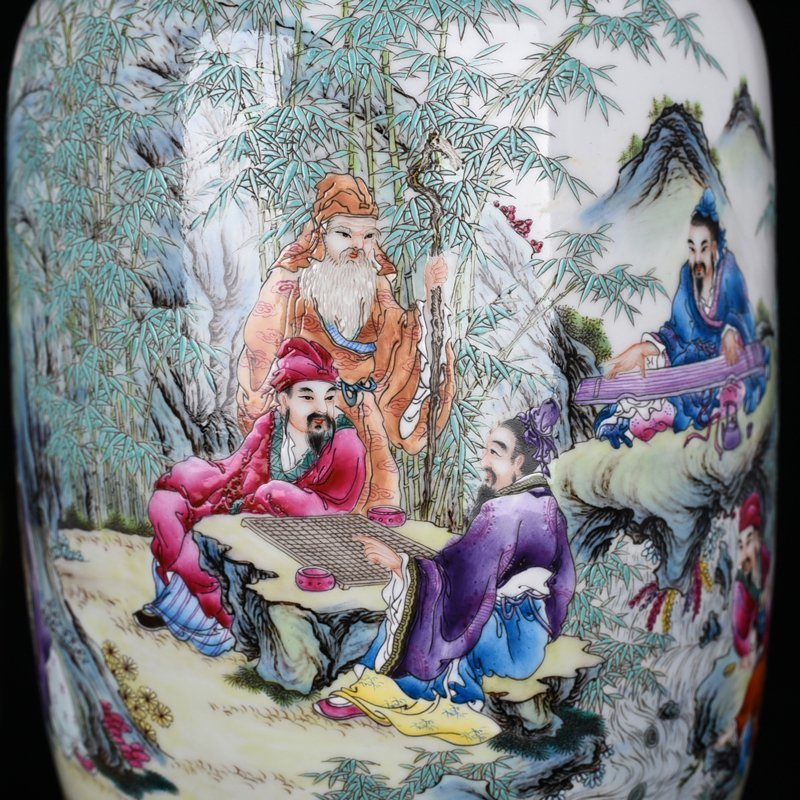 Qing Dynasty Qianlong pastel bamboo forest lantern vase