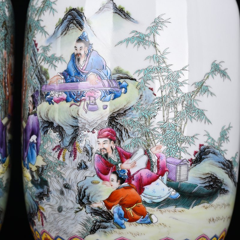 Qing Dynasty Qianlong pastel bamboo forest lantern vase