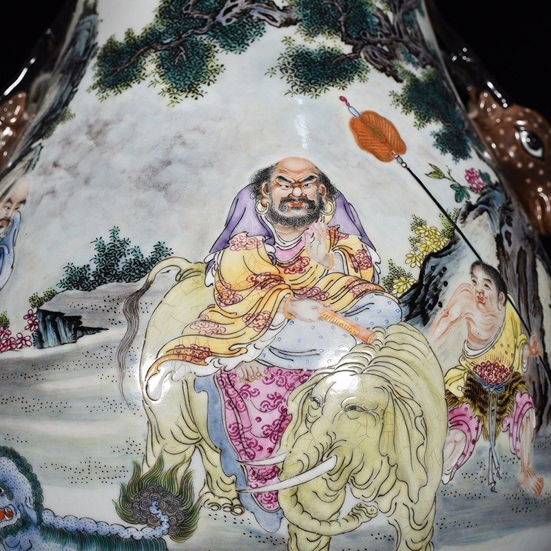 Qing Dynasty Qianlong pastel arhat figure pattern deer head statue