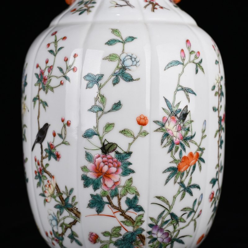 Qing Dynasty Qianlong pastel flower  grass and insect pattern amphorae