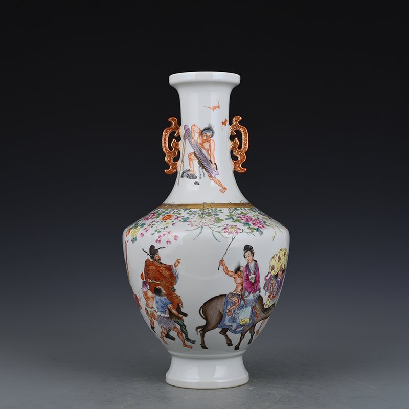 Qing Dynasty Qianlong pastel amphorae with story patterns