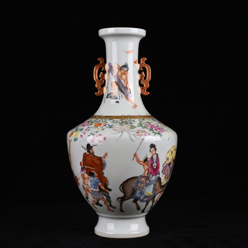 Qing Dynasty Qianlong pastel Zhong Kui married his sister’s character story amphora