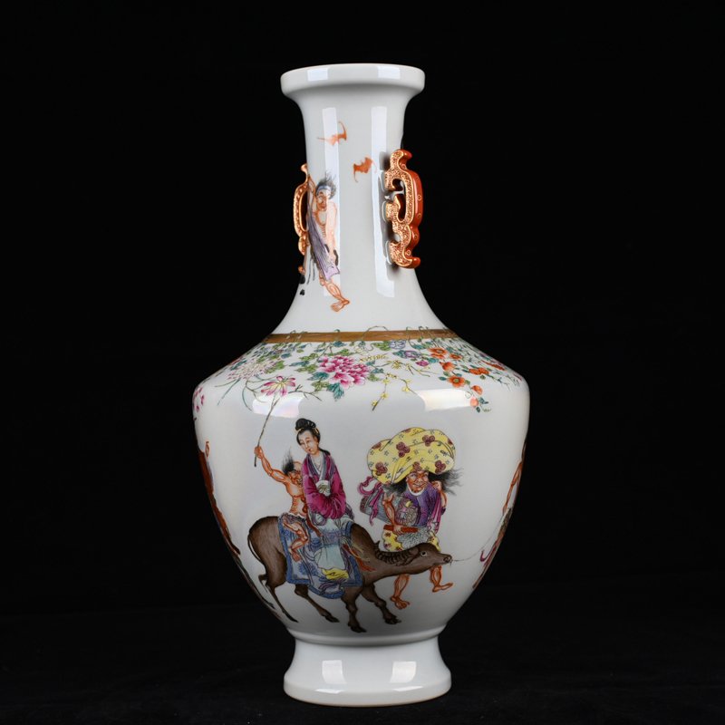 Qing Dynasty Qianlong pastel Zhong Kui married his sister’s character story amphora