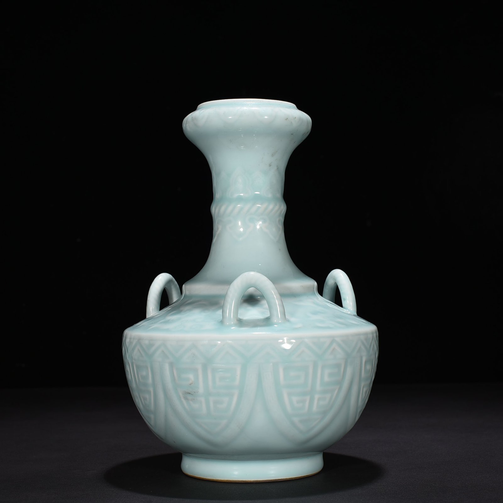Qing Dynasty Qianlong pink celadon glaze three series vase