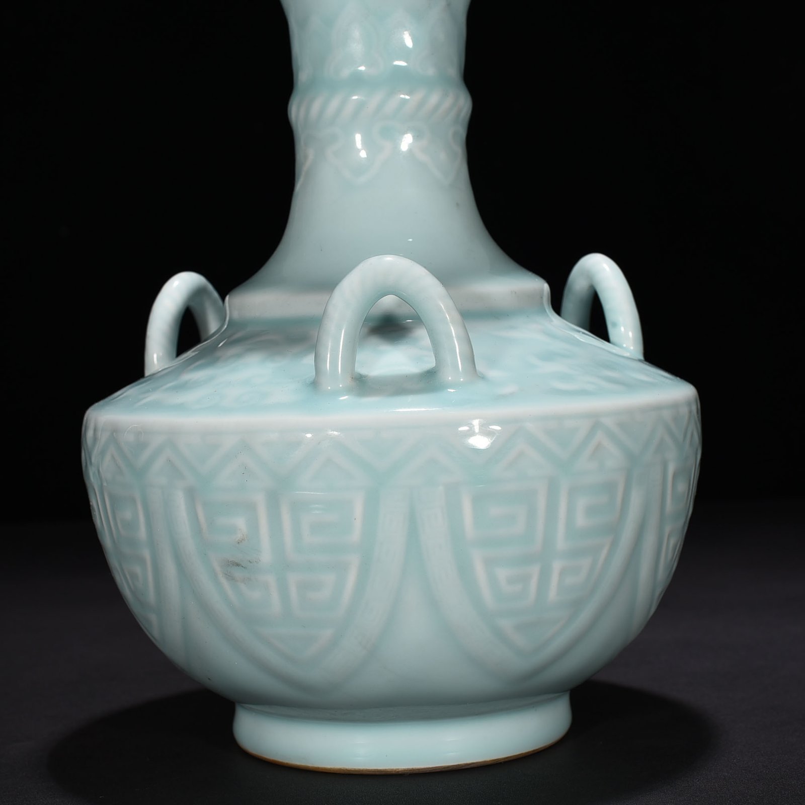 Qing Dynasty Qianlong pink celadon glaze three series vase