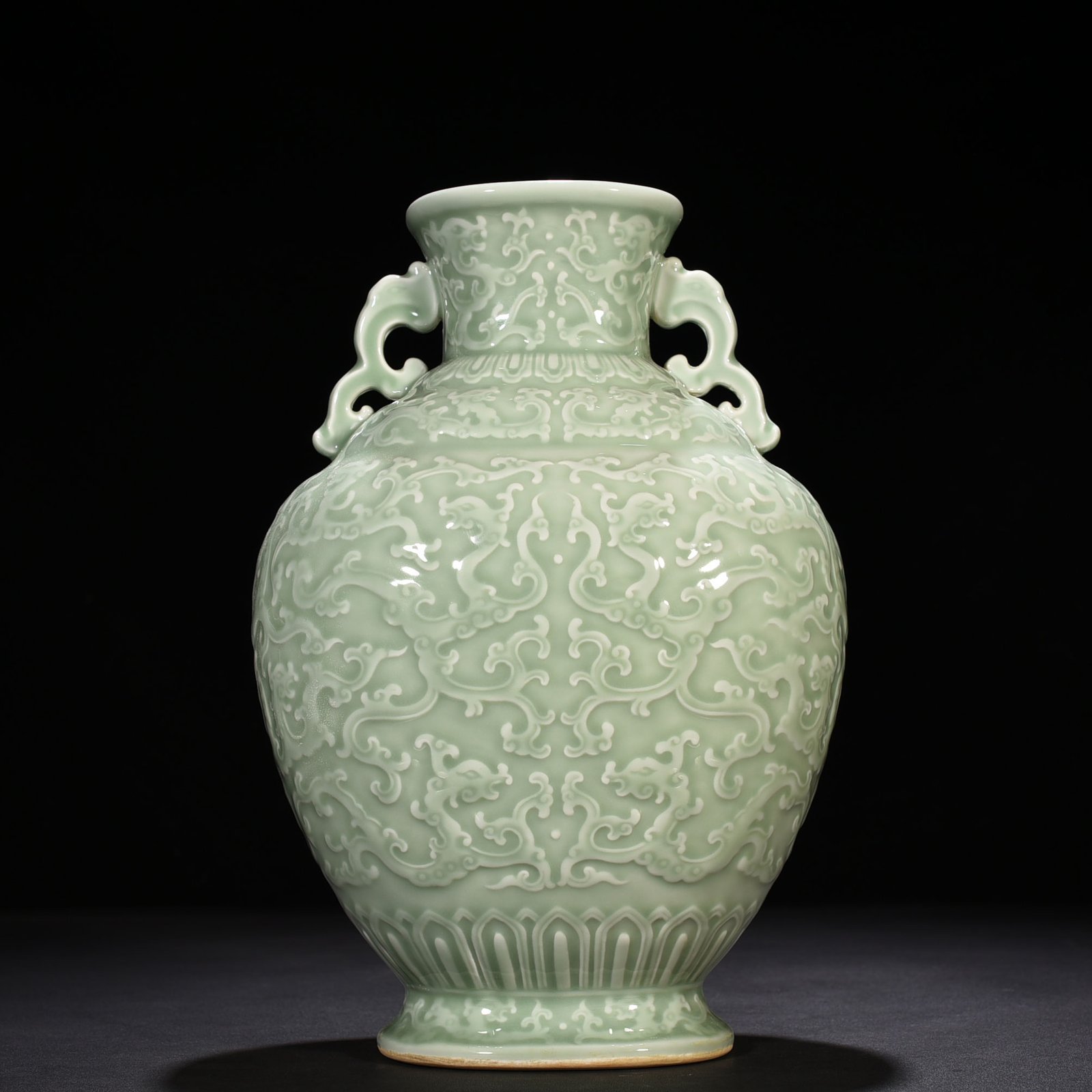 Qing Dynasty Qianlong pink celadon glaze amphorae