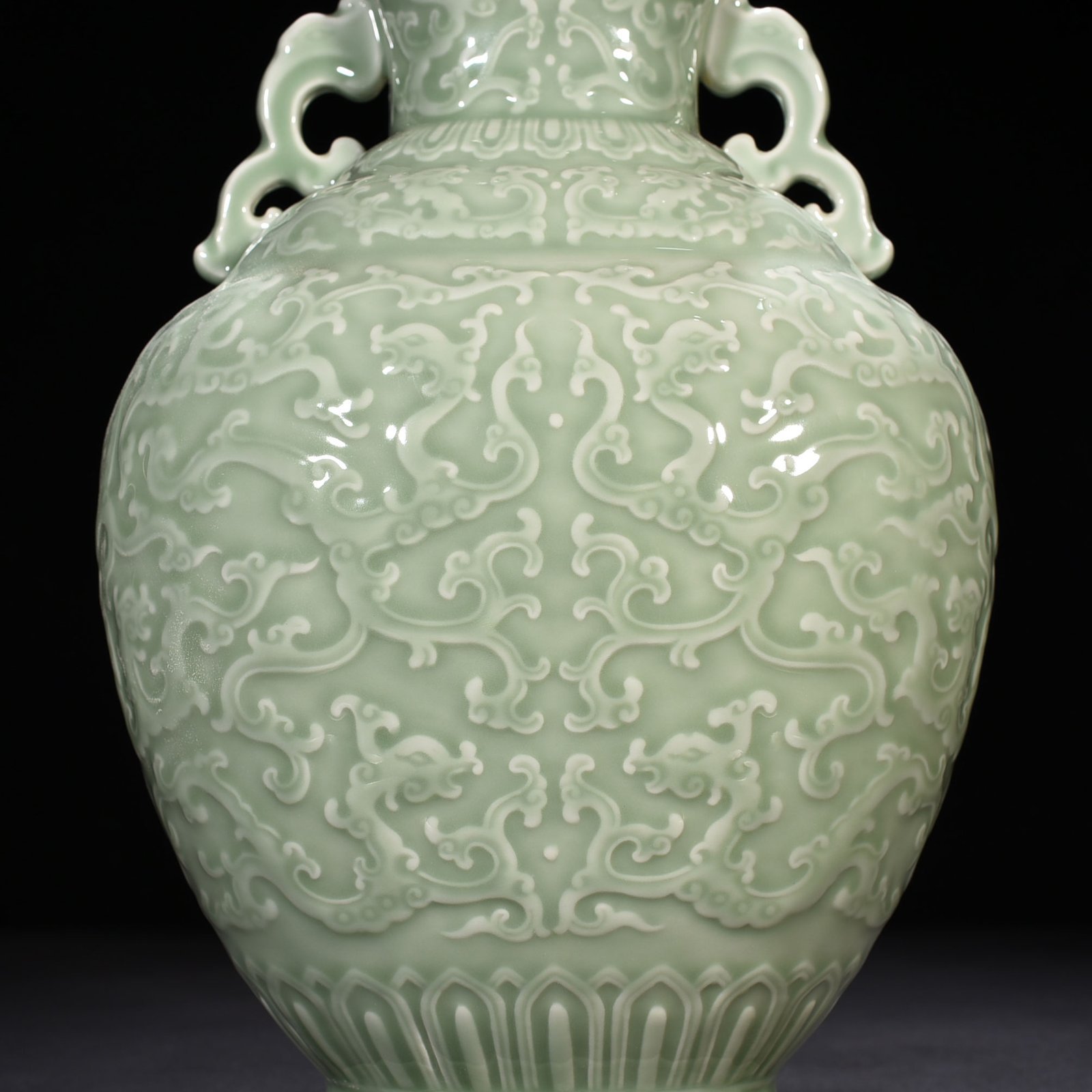 Qing Dynasty Qianlong pink celadon glaze amphorae