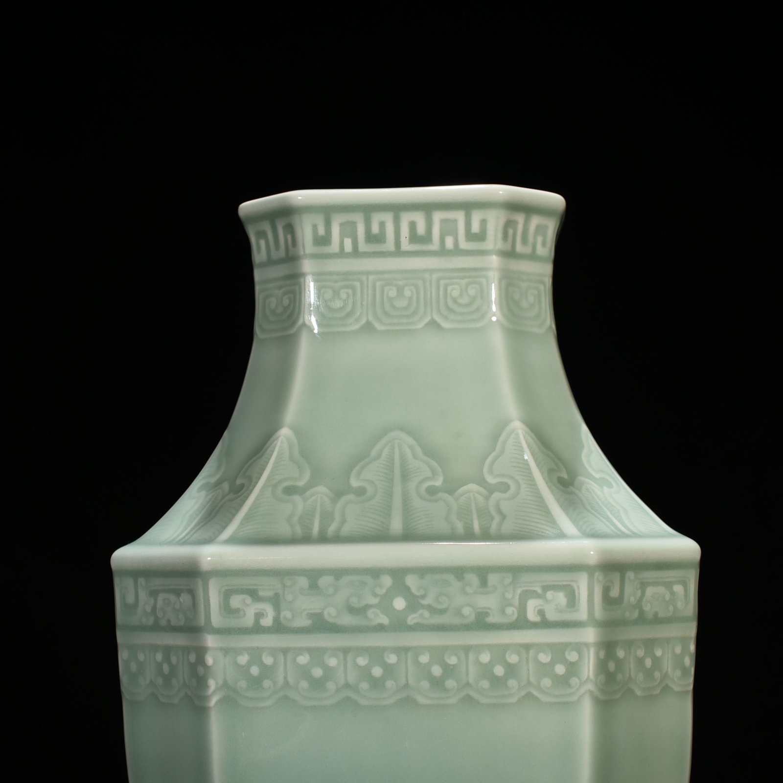 Qing Dynasty Qianlong pink celadon glaze square vase with dragon and phoenix