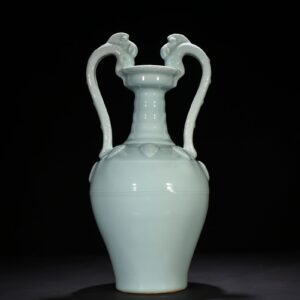 Qing Dynasty Qianlong pink celadon glaze double dragon statue
