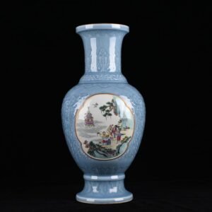 Qing Dynasty Qianlong pink celadon glaze consecrated pink Magu longevity figure vase
