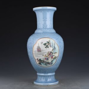 Qing Dynasty Qianlong pink celadon glaze consecrated pink Magu longevity figure vase