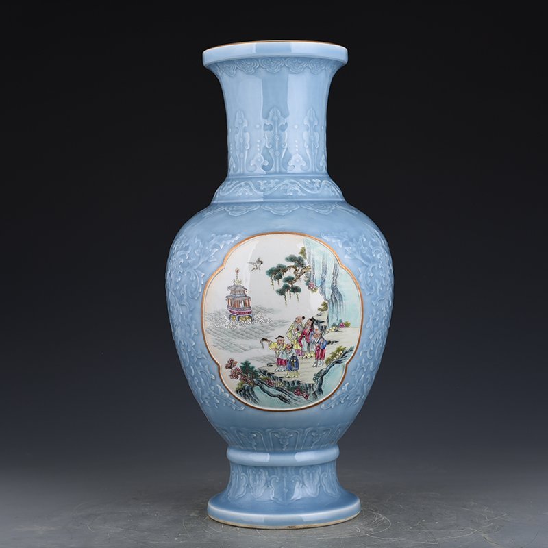 Qing Dynasty Qianlong pink celadon glaze consecrated pink Magu longevity figure vase