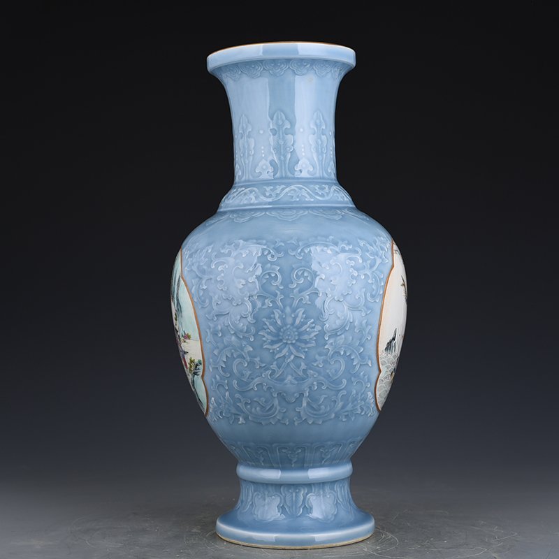 Qing Dynasty Qianlong pink celadon glaze consecrated pink Magu longevity figure vase