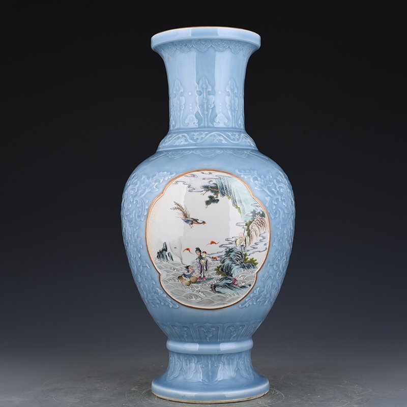 Qing Dynasty Qianlong pink celadon glaze consecrated pink Magu longevity figure vase