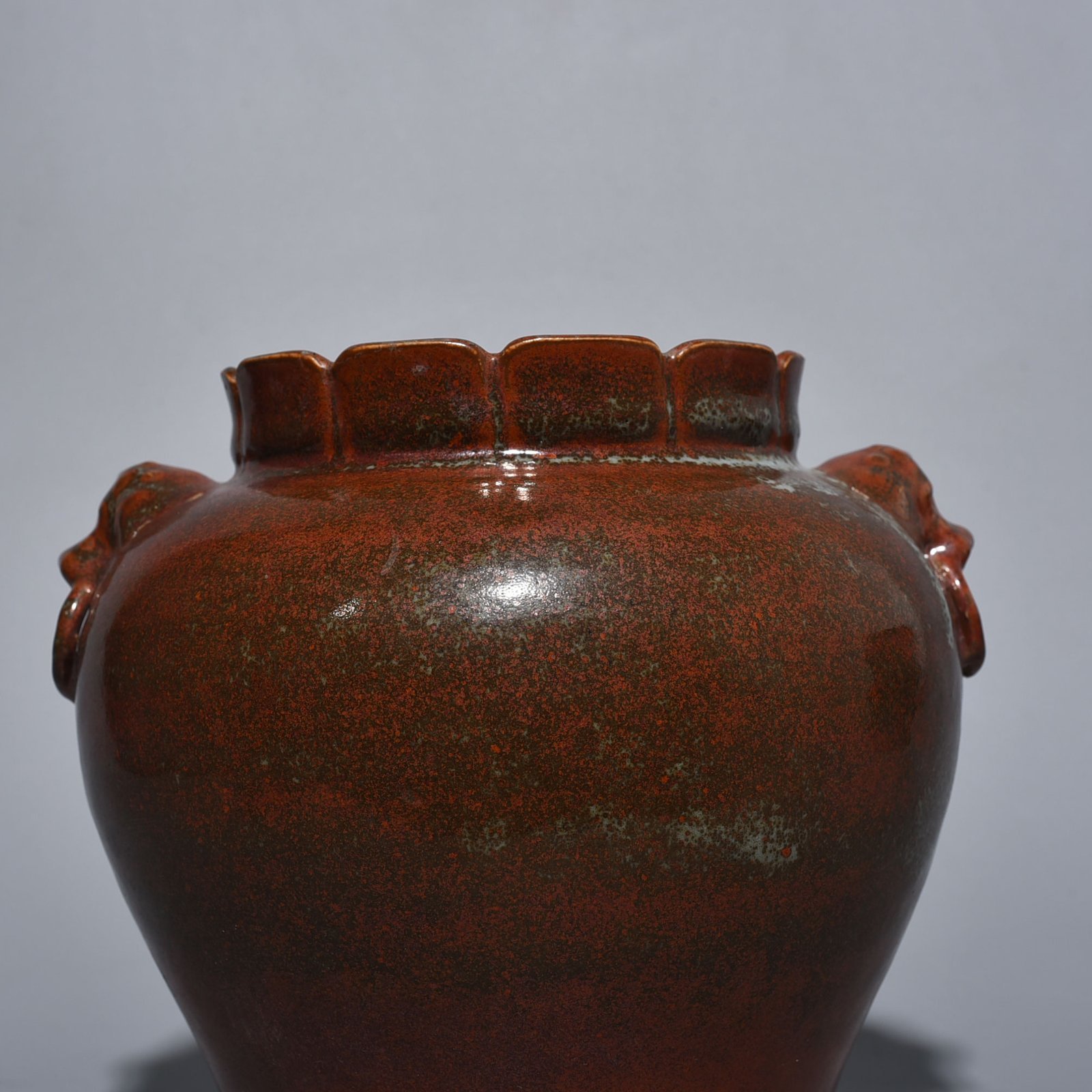 Qing Dynasty Qianlong Purple gold glazed animal ear jar