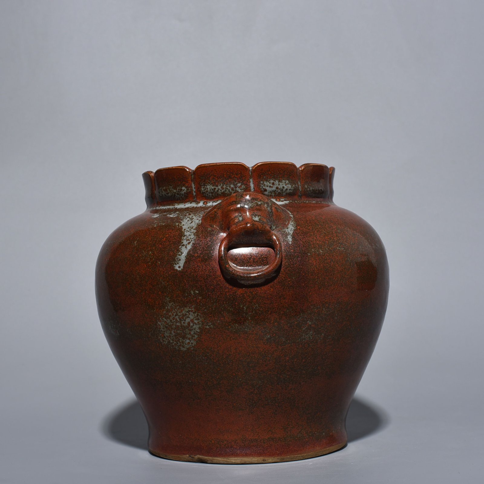 Qing Dynasty Qianlong Purple gold glazed animal ear jar