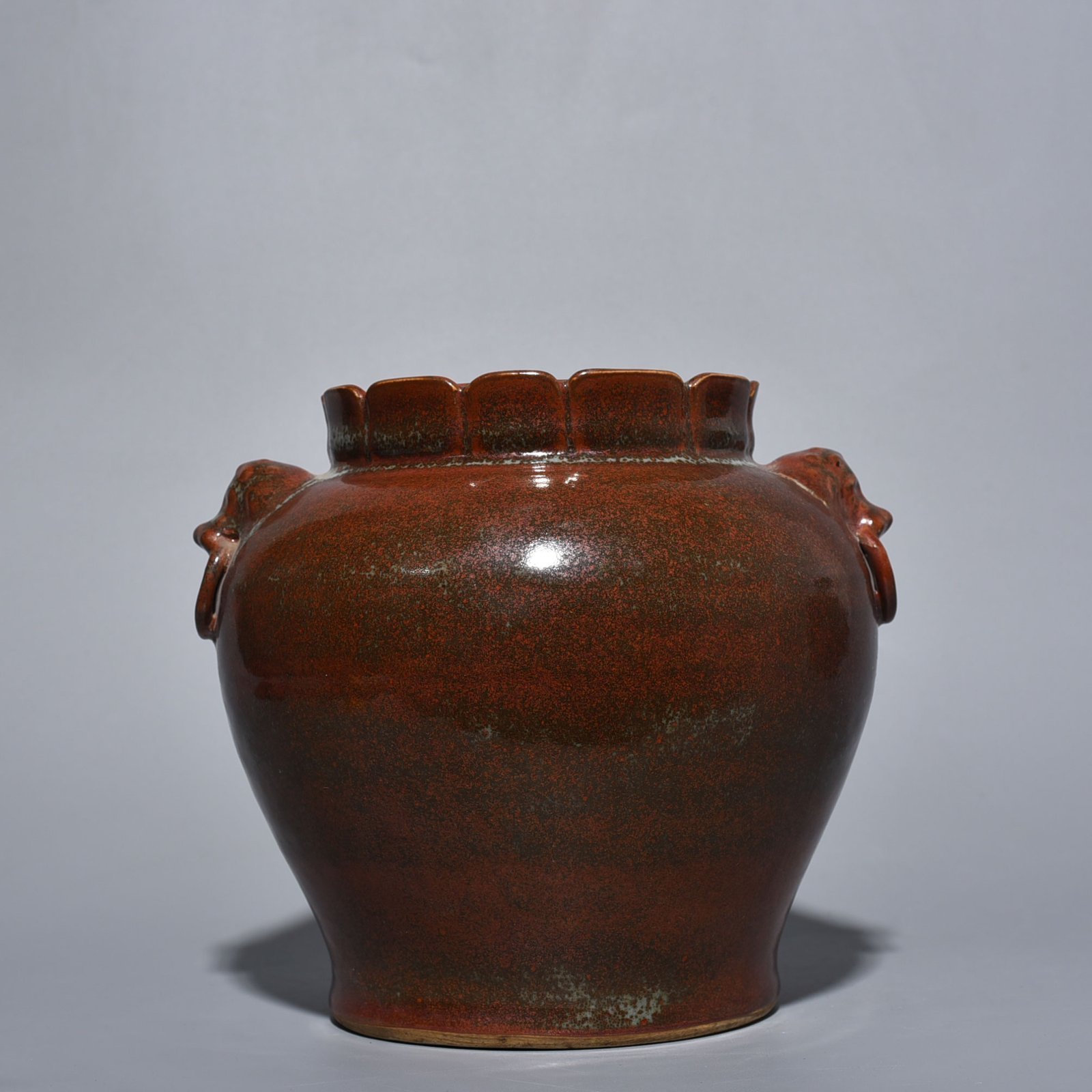 Qing Dynasty Qianlong Purple gold glazed animal ear jar