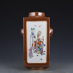Qing Dynasty Qianlong purple gold glaze consecrated pastel figure cong style vase