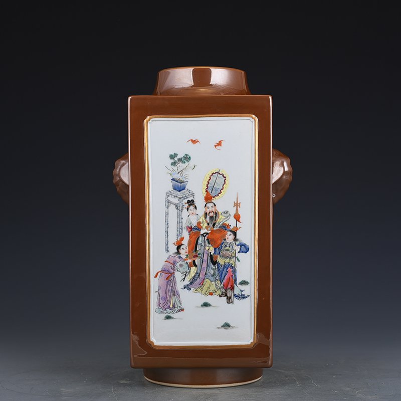 Qing Dynasty Qianlong purple gold glaze consecrated pastel figure cong style vase