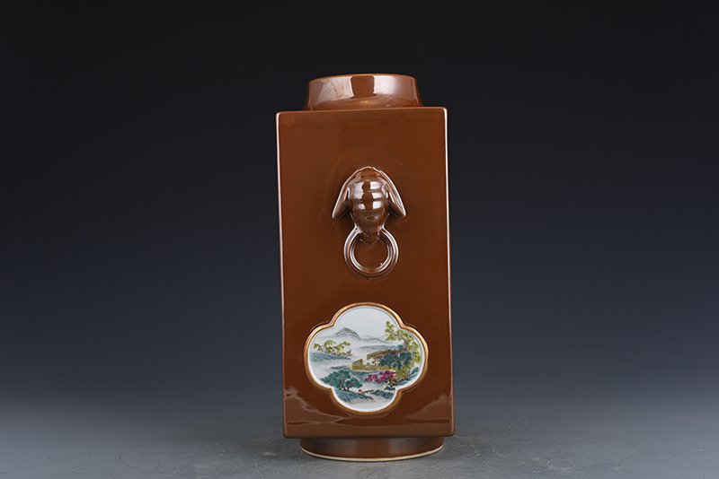 Qing Dynasty Qianlong purple gold glaze consecrated pastel figure cong style vase