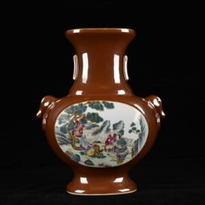 Qing Dynasty Qianlong purple gold glaze consecrated pastel flat bottle