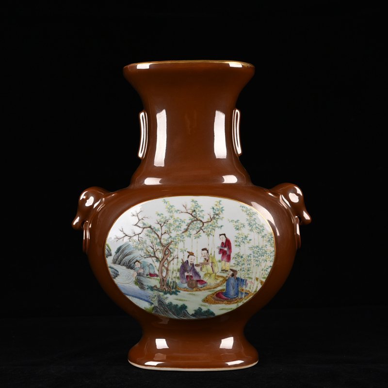 Qing Dynasty Qianlong purple gold glaze consecrated pastel flat bottle
