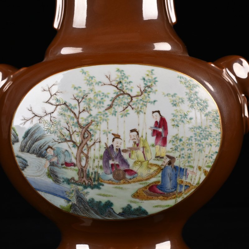 Qing Dynasty Qianlong purple gold glaze consecrated pastel flat bottle