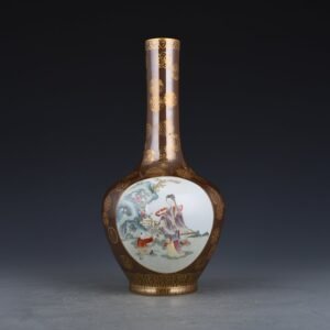 Qing Dynasty Qianlong Purple Gold Glazed Gold Ball Pattern Consecrated Pastel Character Bile Vase