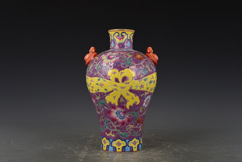 Qing Dynasty Qianlong rouge red ground enamel plum vase with floral