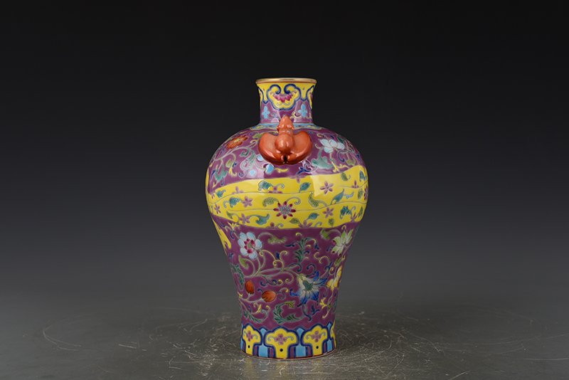 Qing Dynasty Qianlong rouge red ground enamel plum vase with floral