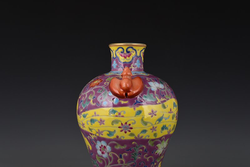 Qing Dynasty Qianlong rouge red ground enamel plum vase with floral