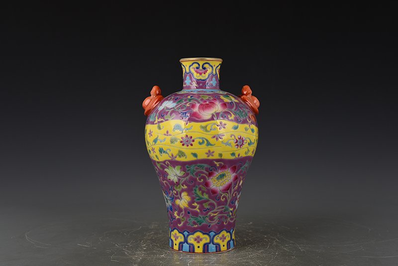 Qing Dynasty Qianlong rouge red ground enamel plum vase with floral