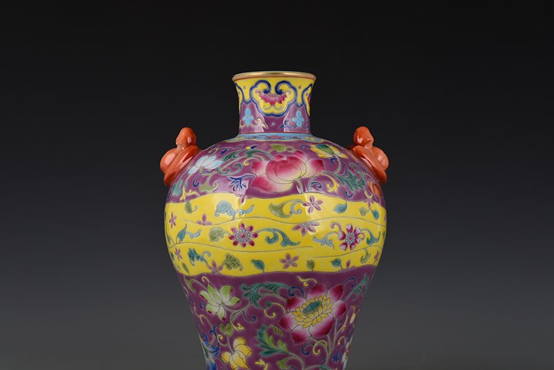 Qing Dynasty Qianlong rouge red ground enamel plum vase with floral
