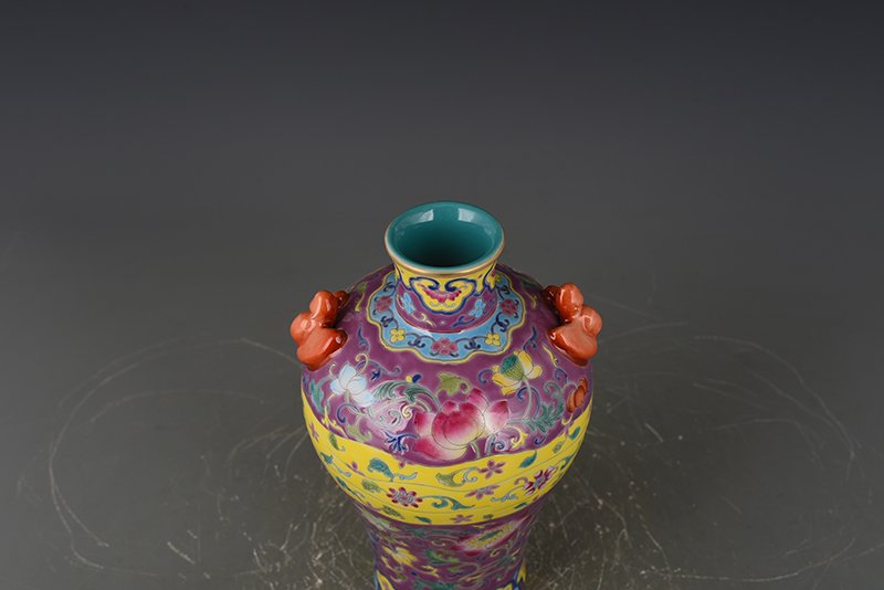 Qing Dynasty Qianlong rouge red ground enamel plum vase with floral