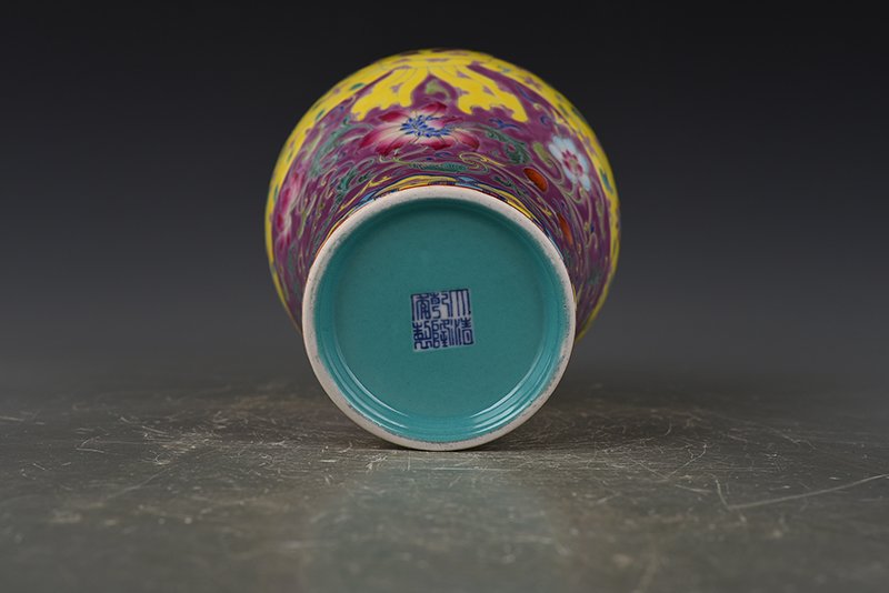 Qing Dynasty Qianlong rouge red ground enamel plum vase with floral