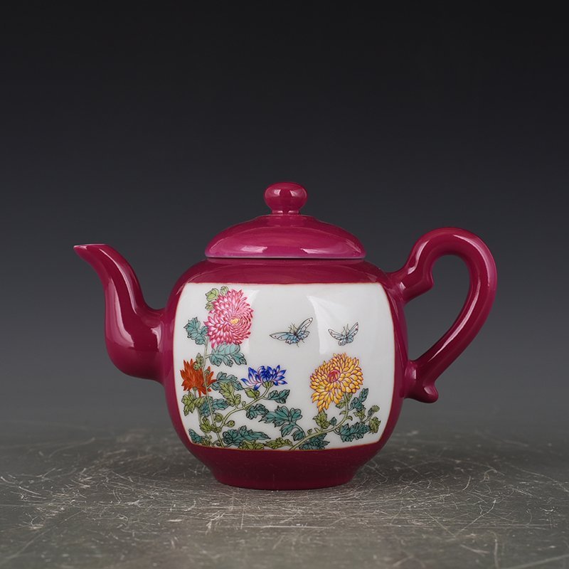 Qing Qianlong rouge red consecrated flower and bird pot  antique antique porcelain