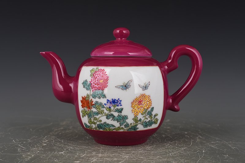 Qing Qianlong rouge red consecrated flower and bird pot  antique antique porcelain
