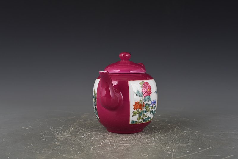 Qing Qianlong rouge red consecrated flower and bird pot  antique antique porcelain