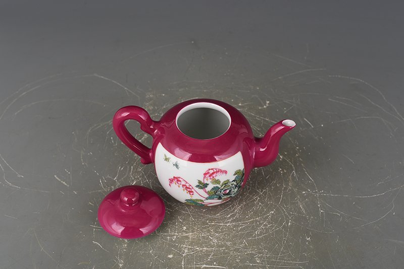 Qing Qianlong rouge red consecrated flower and bird pot  antique antique porcelain