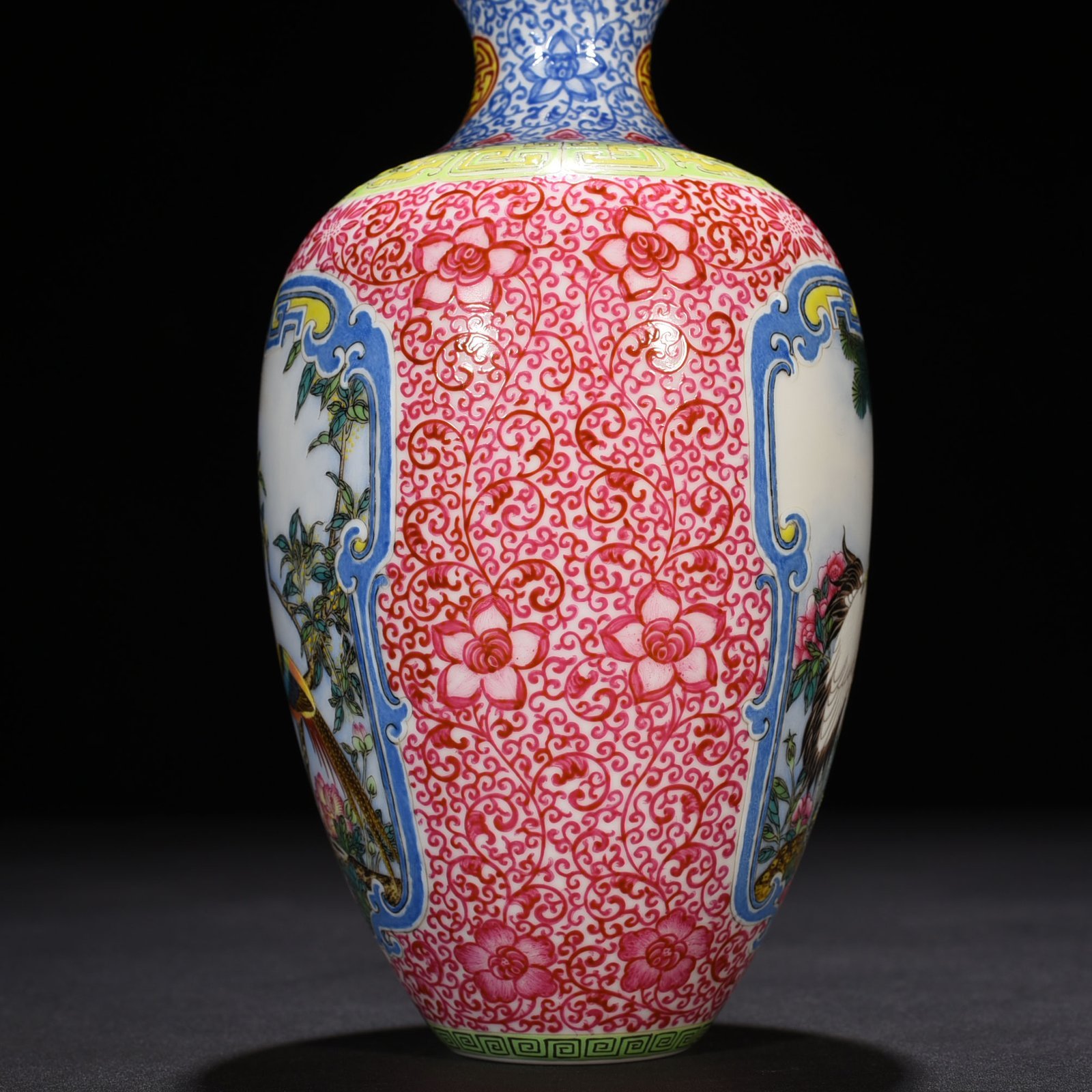 Qing Dynasty Qianlong rouge red windowed enamel vase with flower