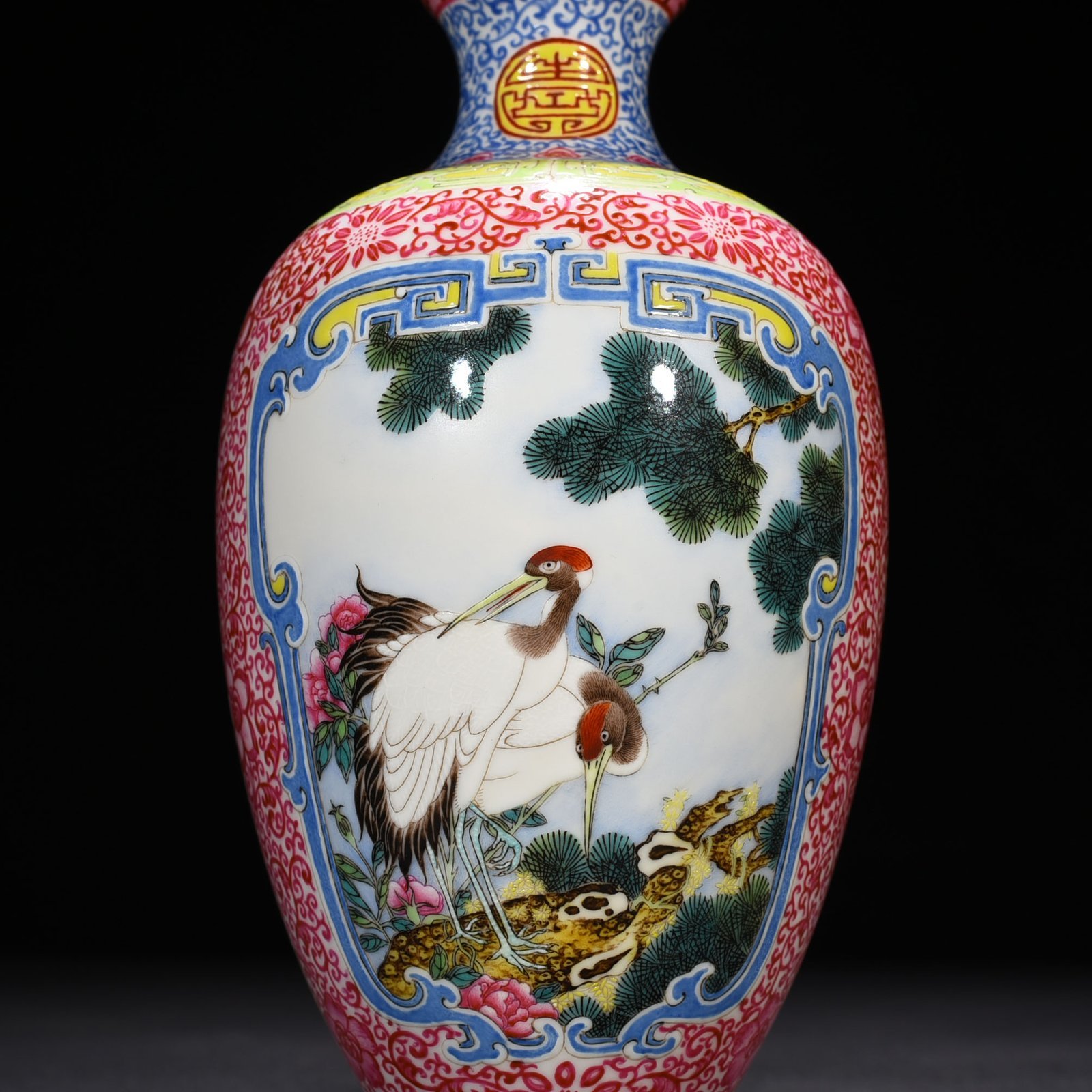 Qing Dynasty Qianlong rouge red windowed enamel vase with flower