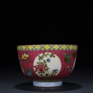 Qing Dynasty Qianlong rouge red rolled bowl with flower