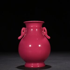 Qing Dynasty Qianlong rouge red glaze double-eared statu